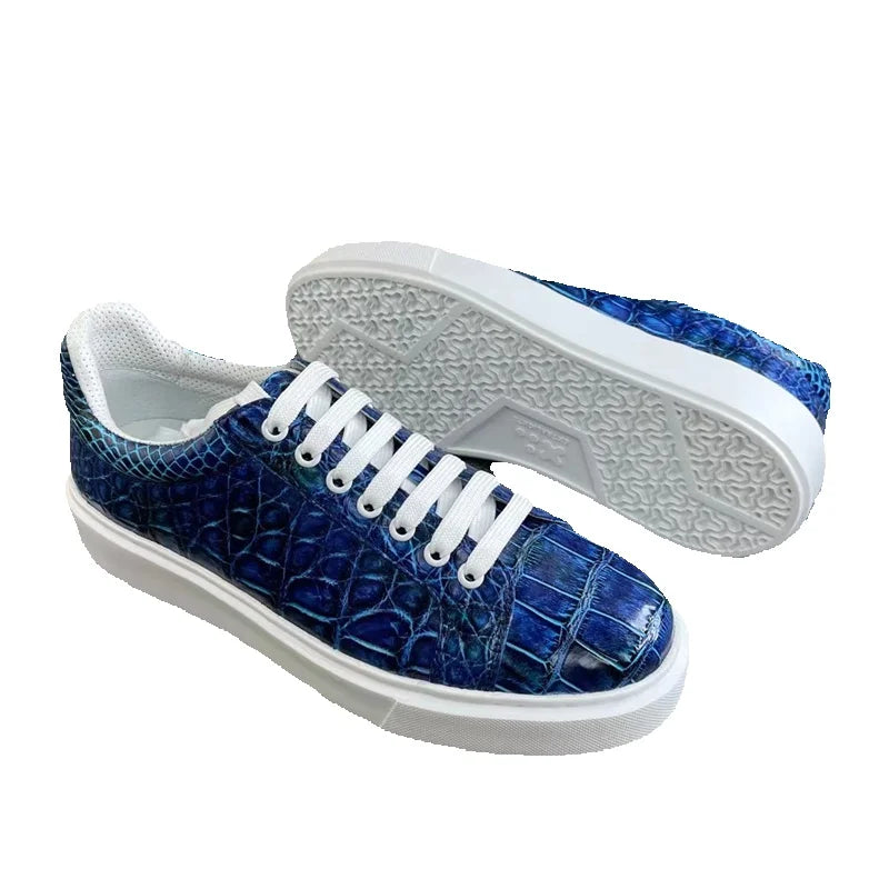 Sneakers Cuir Croco Bleu Peint Main Homme – CLEVI Paris