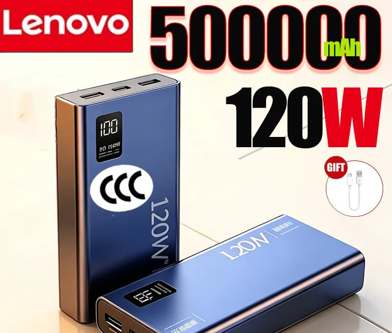 Batterie Externe Lenovo 120W Charge Rapide + Sans Fil Qi 15W Affichage LED USB-C Compact 240g – CLEVI Paris