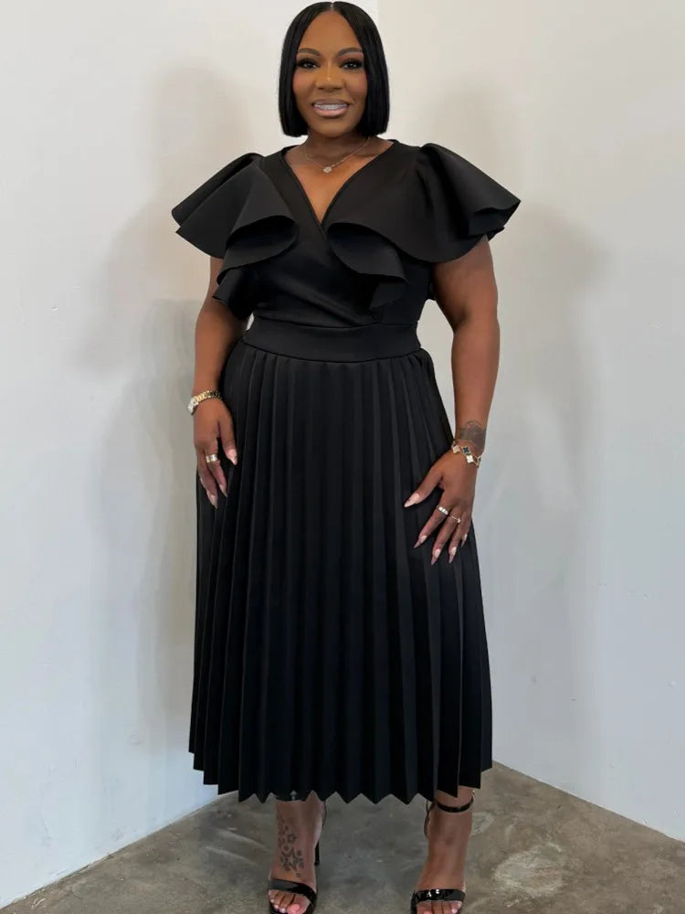 Robe Femme Grande Taille Col V Manches Papillon Drapée A-line Élégante Bureau – CLEVI Paris