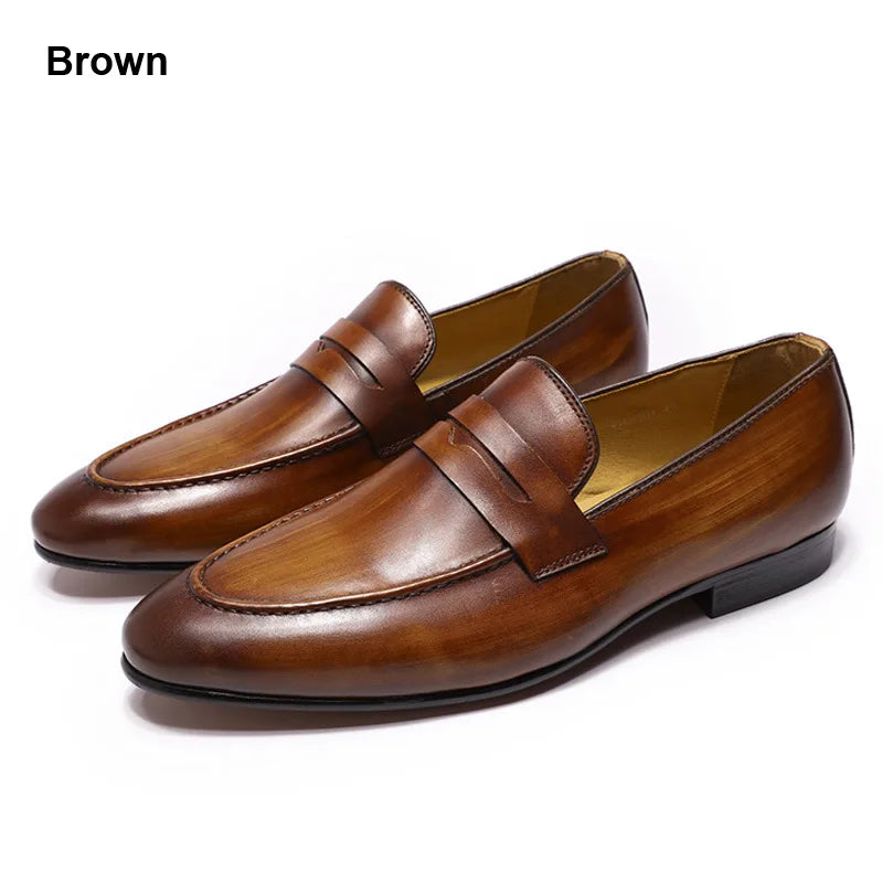 Mocassins Cuir Grainé Homme Style Britannique Vintage – CLEVI Paris