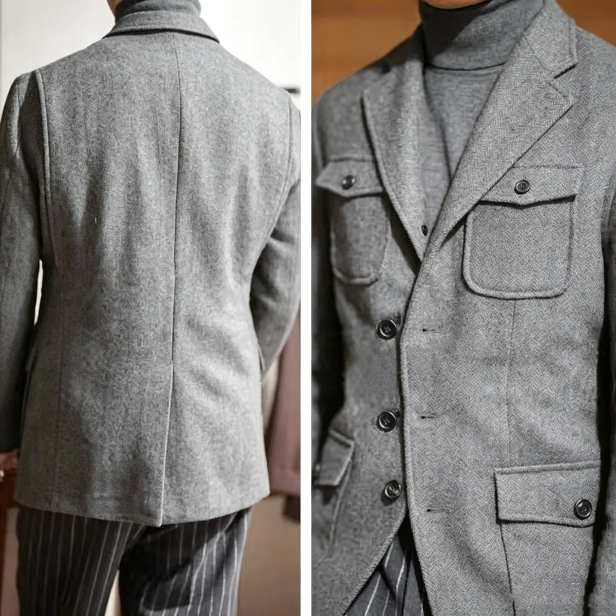 Blazer homme en tweed à chevrons – CLEVI Paris
