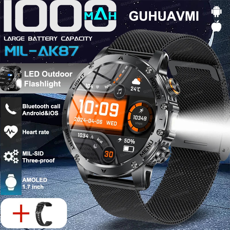 Montre connectée AK87 AMOLED avec lampe LED – CLEVI Paris
