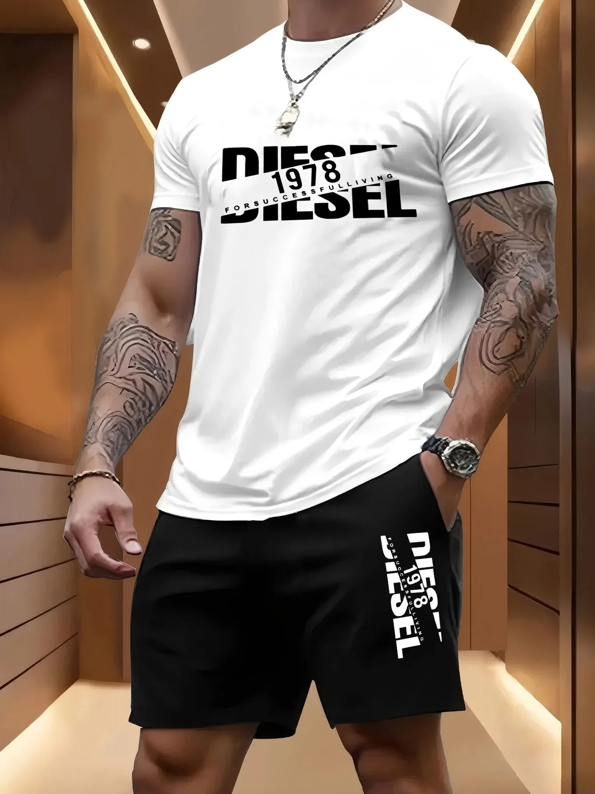 Ensemble homme imprimé, short taille élastique – CLEVI Paris