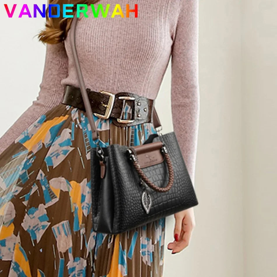 Sac Bandoulière Cuir Motif Croco Femme 3 Poches – CLEVI Paris