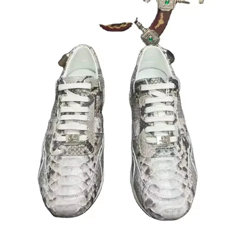 Sneakers Cuir Serpent Homme Lacets Noir Gris – CLEVI Paris
