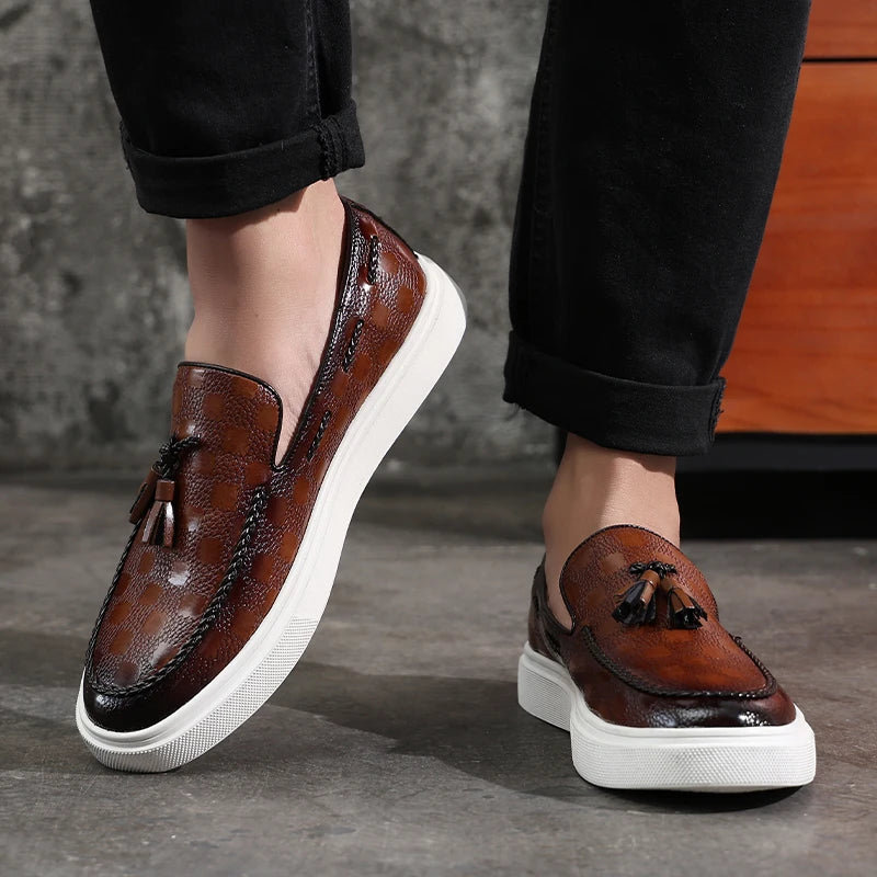 Loafers Homme Cuir Embossé Tassel Slip-On – CLEVI Paris