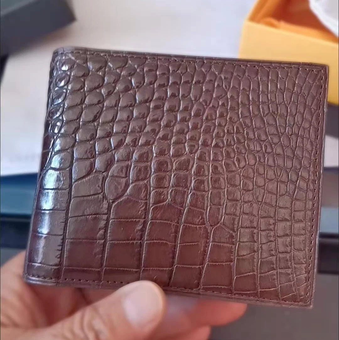 Portefeuille Court Homme Cuir Crocodile Véritable Motif Alligator 11x9cm – CLEVI Paris