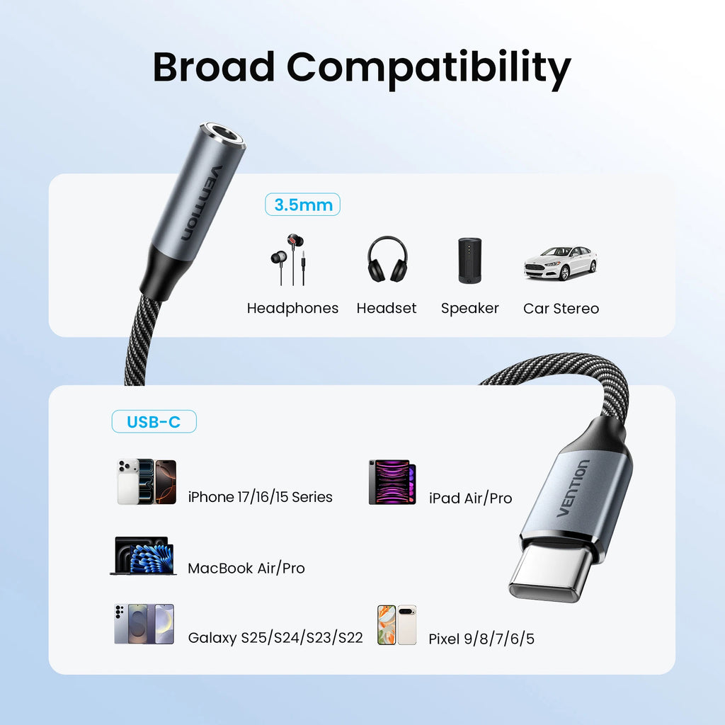 Adaptateur Vention USB-C Jack 3.5mm DAC Hi-Fi – CLEVI Paris