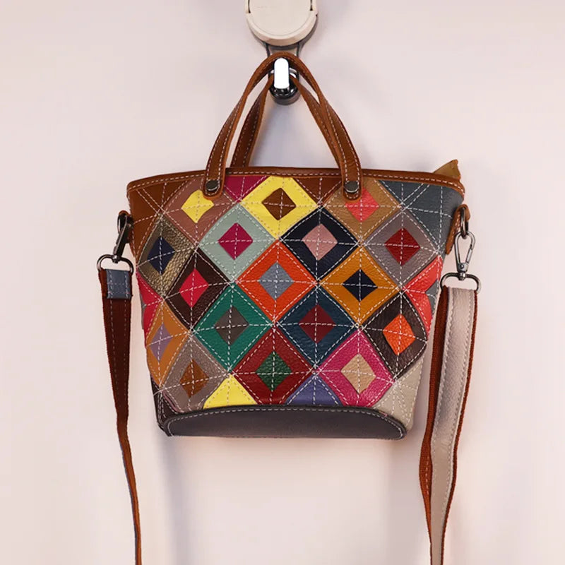Sac Seau Cuir Vache Pleine Fleur Patchwork Coloré Femme Aisselle – CLEVI Paris
