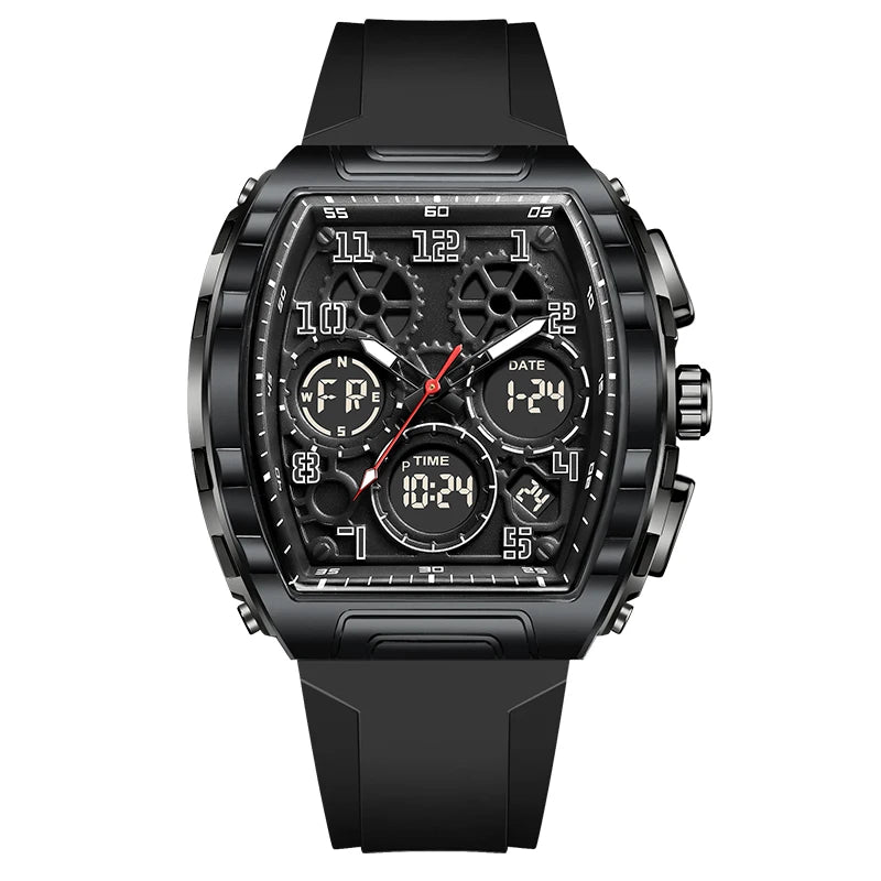 FOXBOX 0096 Montre Homme Quartz Digital Carrée Acier Silicone Chrono 50M – CLEVI Paris