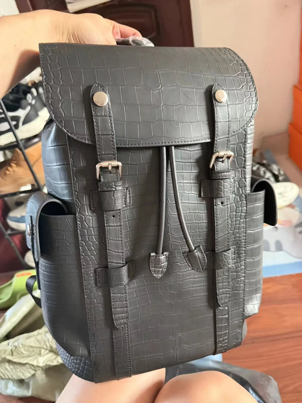 Sac à Dos Cuir Vachette Motif Crocodile Homme Laptop – CLEVI Paris