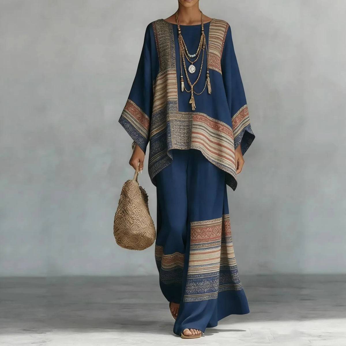 Ensemble femme bohème imprimé haut et pantalon – CLEVI Paris