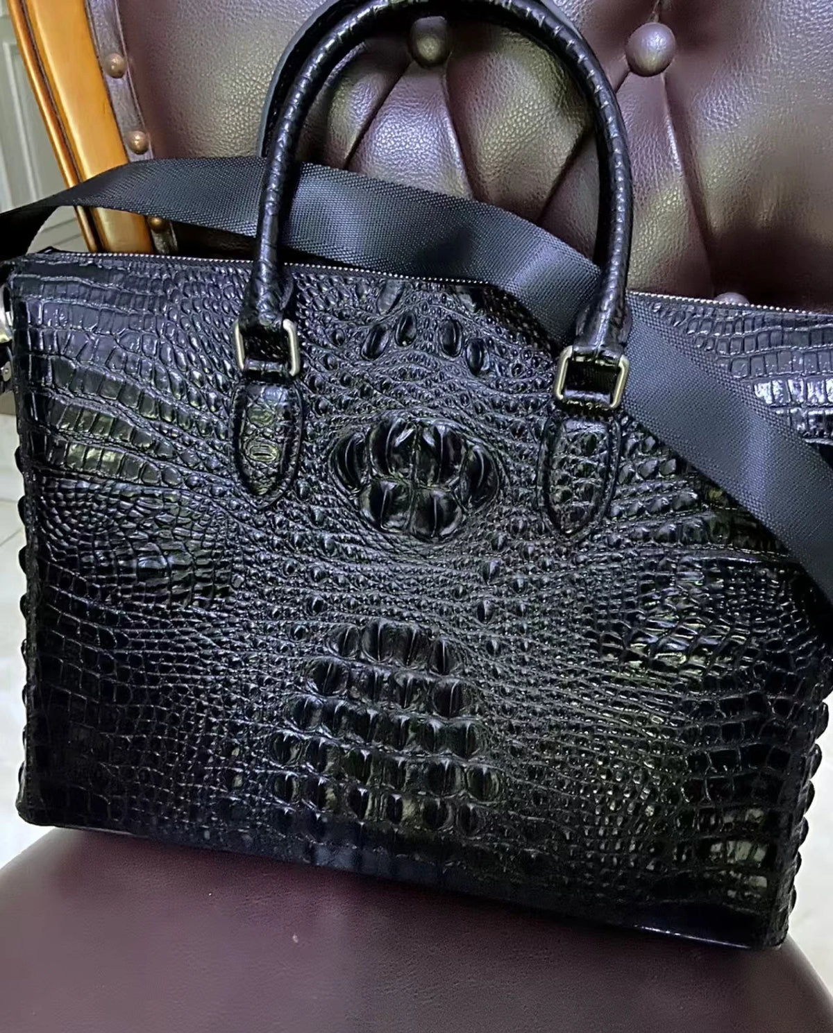 Porte-Documents Homme Cuir Vache Véritable Alligator 14” 40x29cm – CLEVI Paris