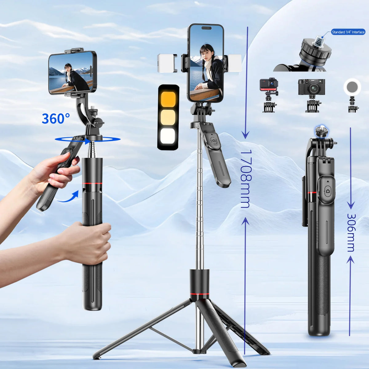 Trépied perche selfie MEUYAG F16 Bluetooth – CLEVI Paris
