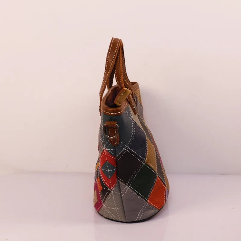 Sac Seau Cuir Vache Pleine Fleur Patchwork Coloré Femme Aisselle – CLEVI Paris