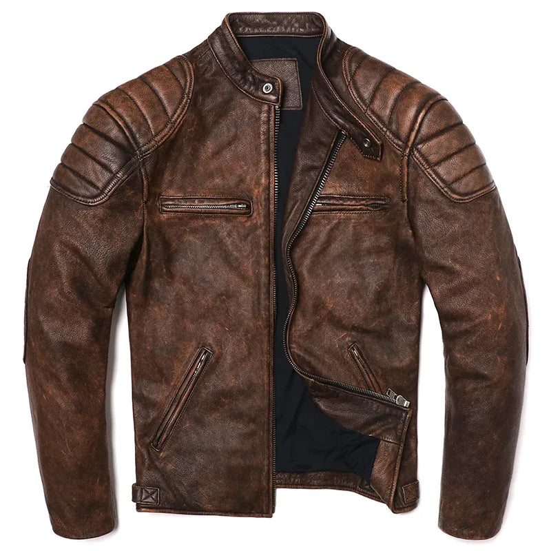 Veste biker homme en cuir de vache – CLEVI Paris