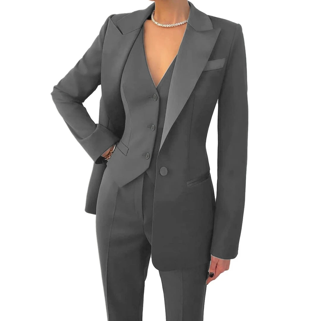 Costume 3 Pièces Femme Veste Gilet Pantalon 17 Coloris Bureau Cérémonie – CLEVI Paris