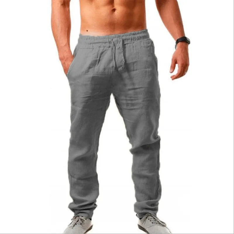 Pantalon Homme Coton Lin Coupe Droite Casual Printemps Été – CLEVI Paris