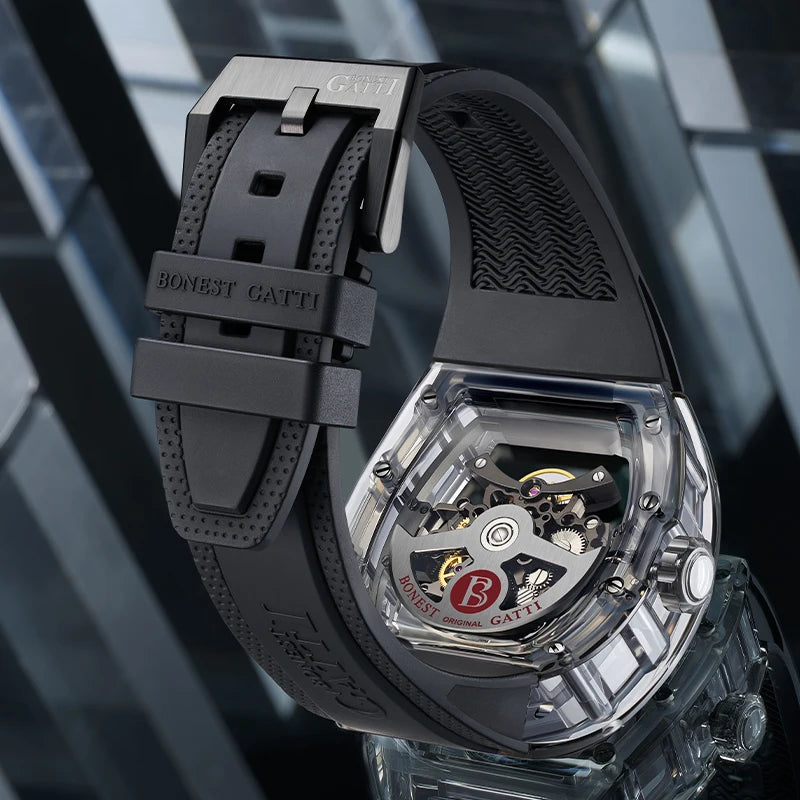 BONEST GATTI BG9960 Montre Homme Automatique Tonneau Cristal K9 Saphir – CLEVI Paris